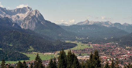 scenic view of Garmisch-Partenkirchen Germany red roofs and mountains