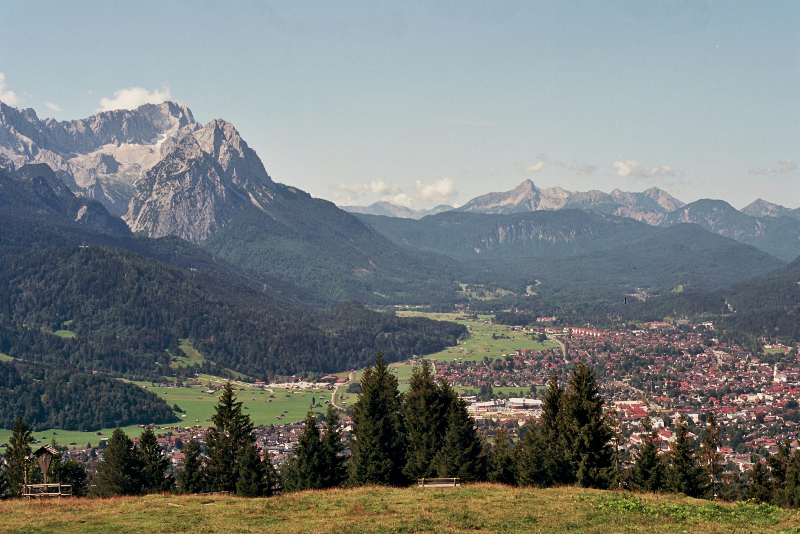 scenic view of Garmisch-Partenkirchen Germany red roofs and mountains
